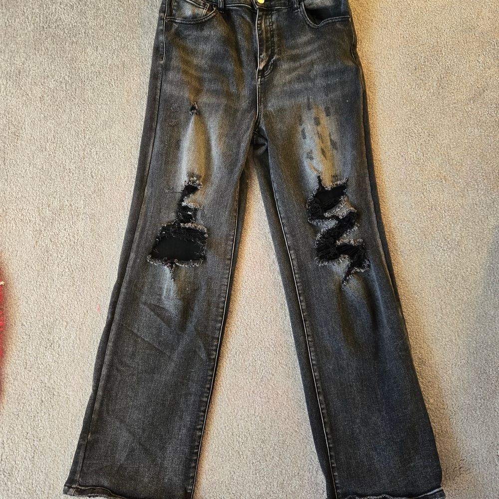 Classic Black Distressed Straight Leg Jeans